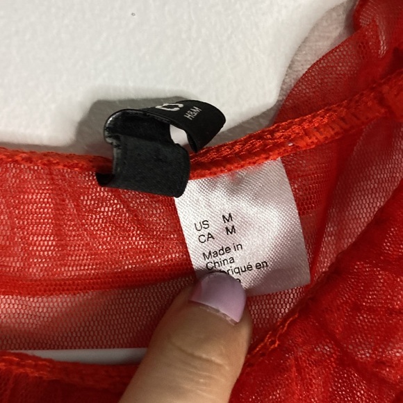 H&M Women’s Mesh Dress Red M 20” - Picture 5 of 7
